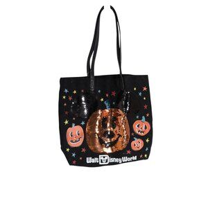 Walt Disney World Parks Halloween Mickey Mouse Sequins Pumpkin Canvas Tote Bag